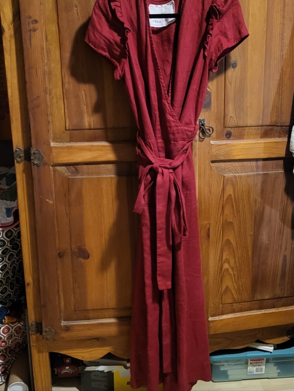 notPERFECTLINEN Deep Red Wrap Jumpsuit